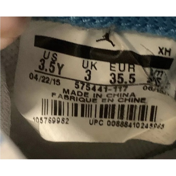 - 2015 Nike Air Jordan 1 Retro High OG BG GS Blue UNC 575441-117 Sz 3.5y 5w - Picture 6 of 6